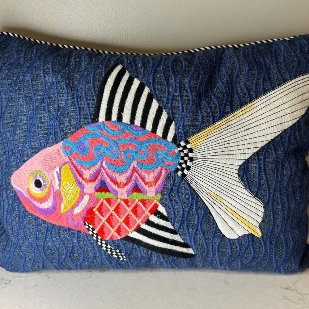 MacKenzie-Childs Fantasia Fish Outdoor Accent Pillow - Picture 10 of 11
